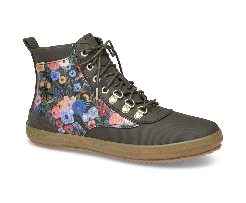 Πανινα Παπουτσια Γυναικεια - Keds Rifle Paper Co. Scout Water-Resistant Boot Garden Party - Πρασινο